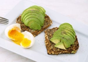 Avocado toast and a soft boiled egg - healthy snack for spring
